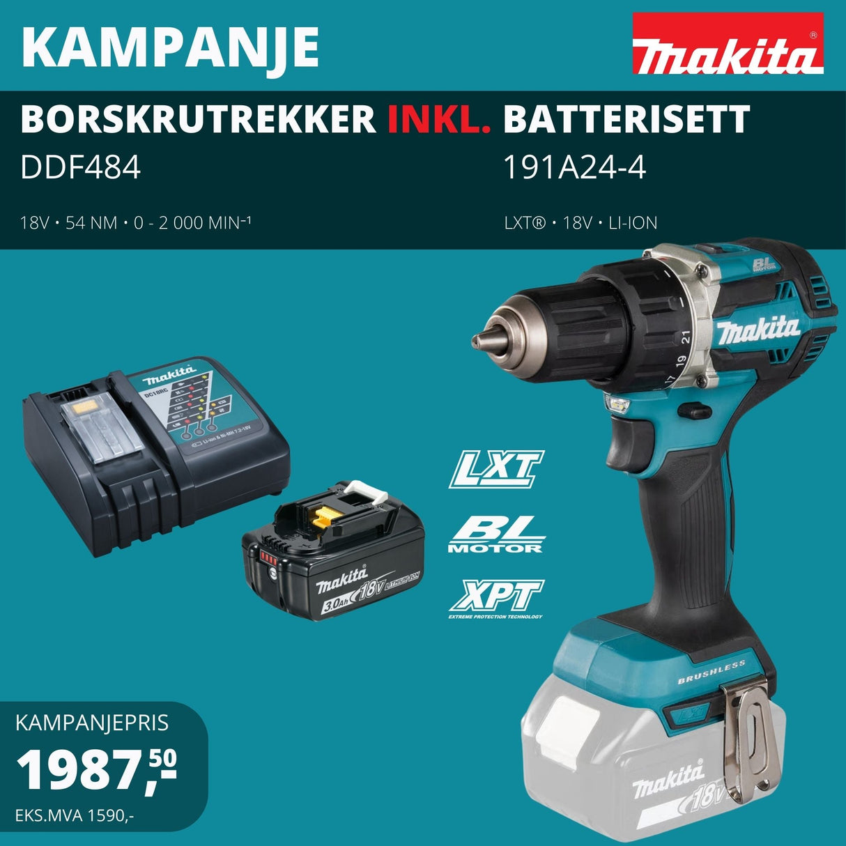 Borskrutrekker Makita LXT ® inkl. batterisett LXT ®