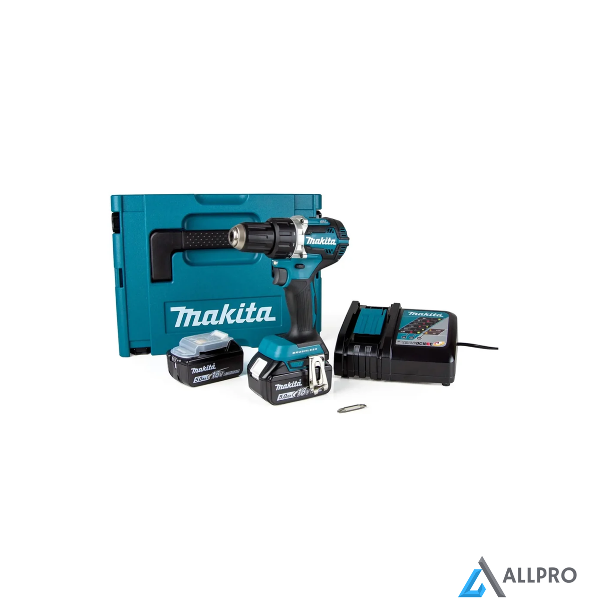 Makita 18V bor-/skrutrekker DDF484RTJ i koffert med 2 x 5Ah batteri & lader