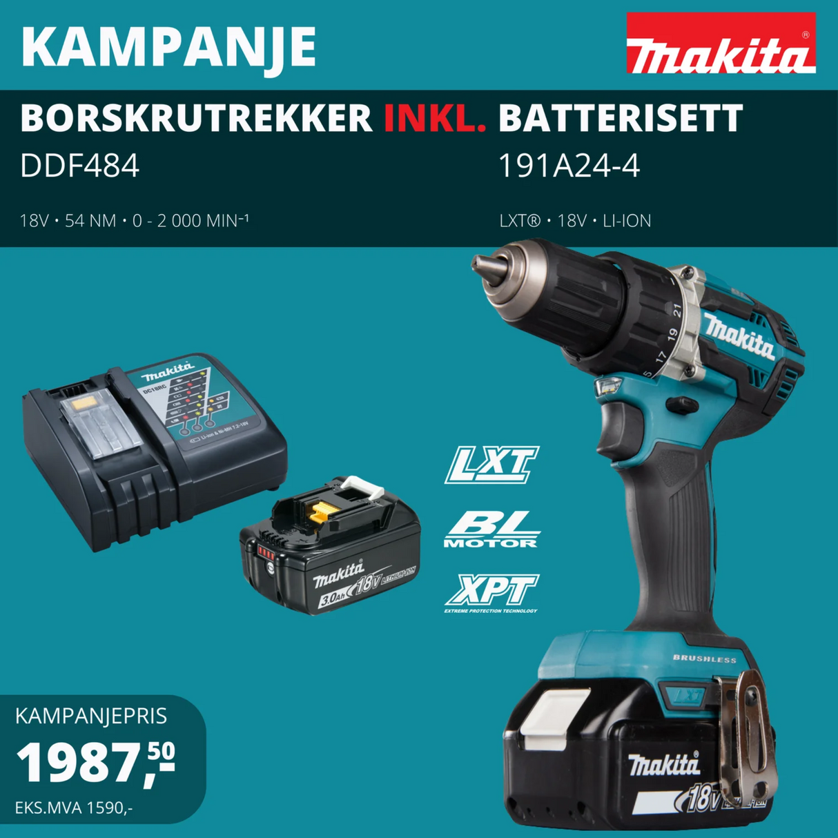 Makita LXT ® Borskrutrekker inkludert batterisett LXT ®