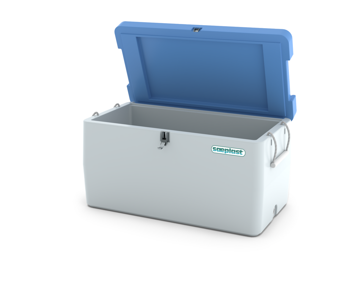 Sæplast 65L PUR kar, m/lokk låseklemme og håndtak