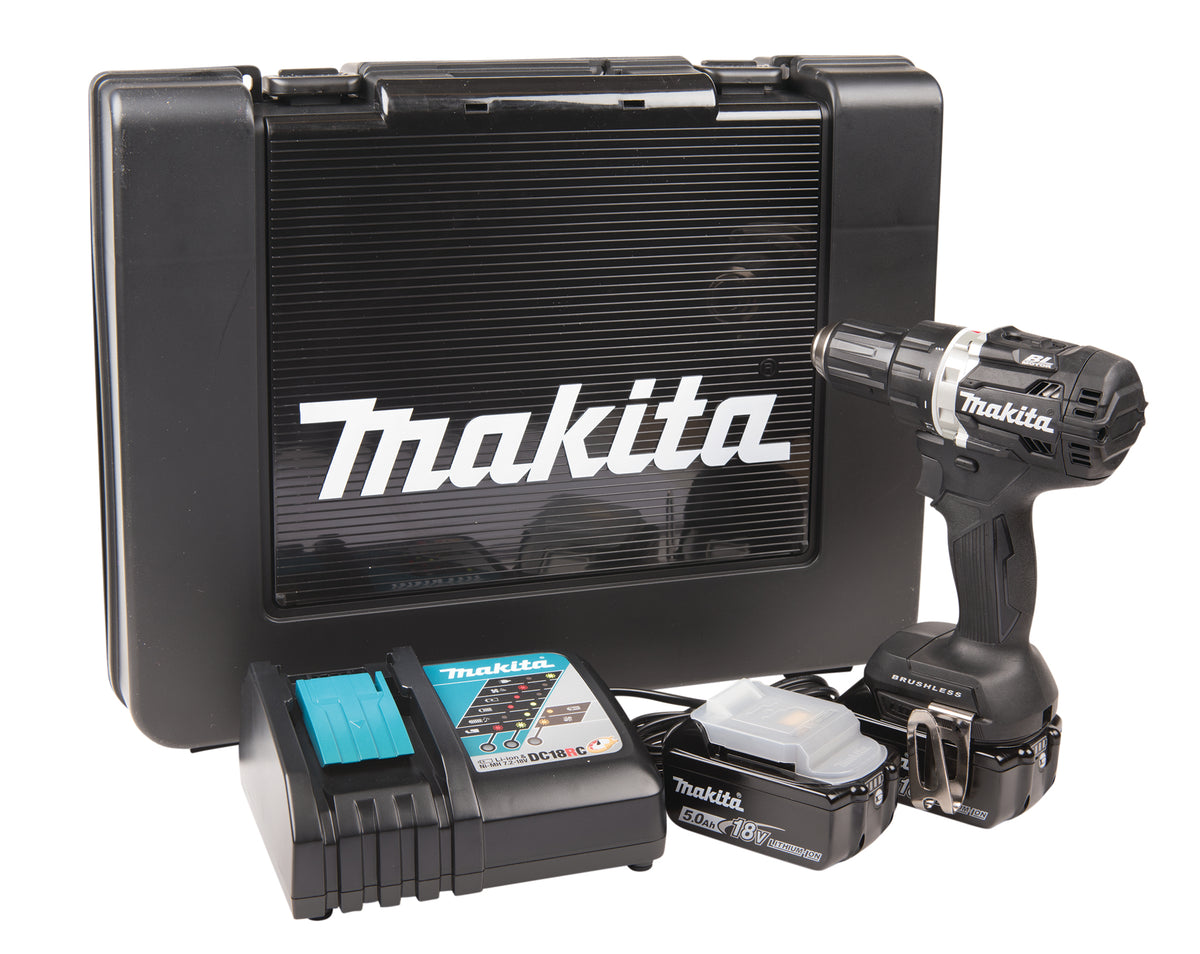 Makita 18V Borskrutrekker LXT ® med 2 Batteri 5Ah og hurtiglader DDF484RTEB - BLACK EDITION