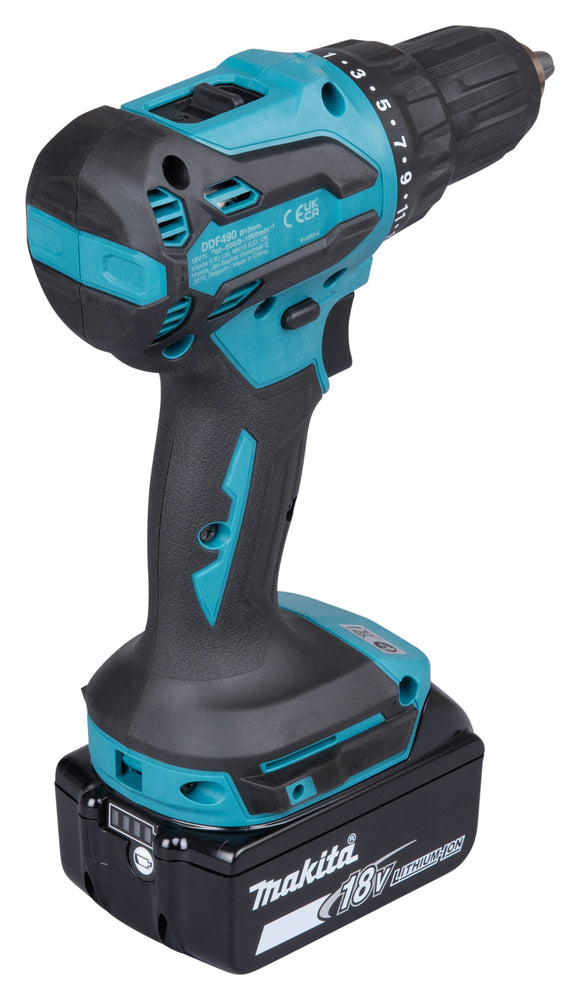 Makita 18V Borskrutrekker med batteri, lader og koffert  LXT® DDF490WF